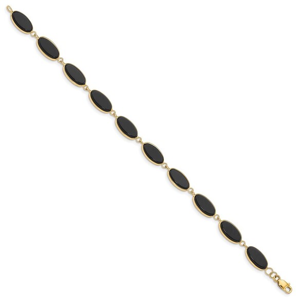 14k Yellow Gold Genuine Fine JewelryPolished 12x7mm Onyx 7.25